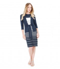 Printed with stripes jersey dress and blouse with waist belt
