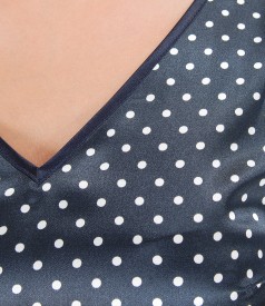 Flaring satin dress printed with dots
