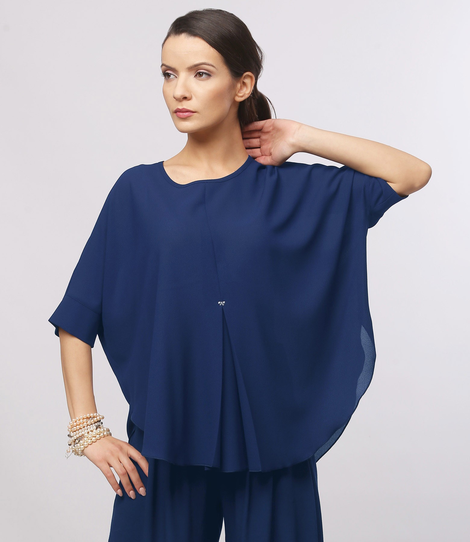 Butterfly blouse with front folds dark blue YOKKO
