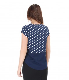 White-navy blue elastic jersey blouse with basque