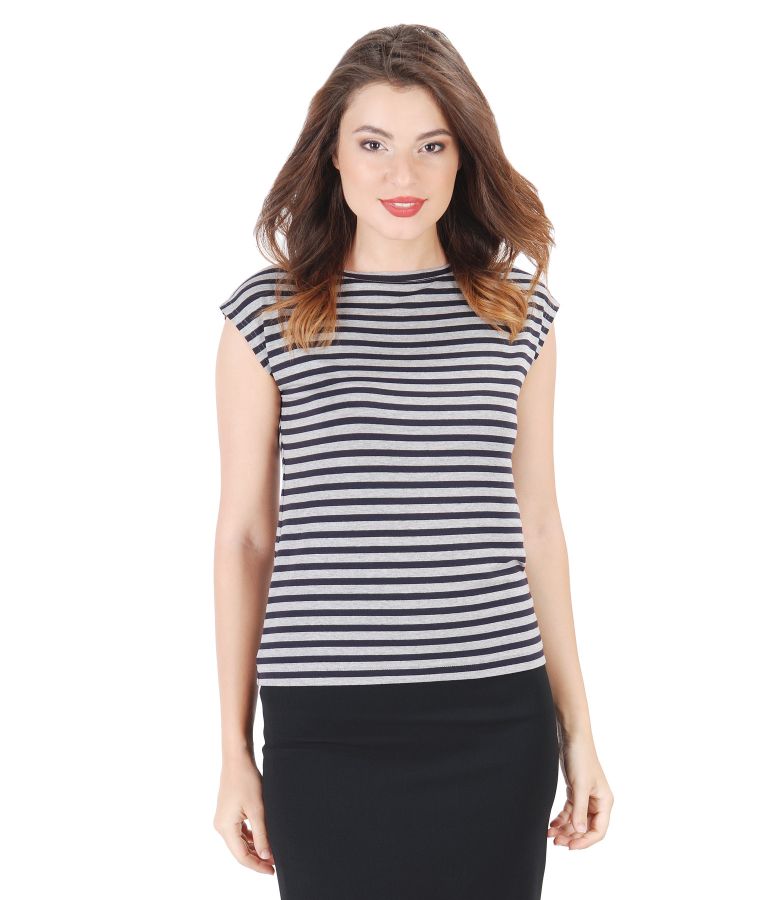 Printed jersey blouse with cap sleeves indigo YOKKO