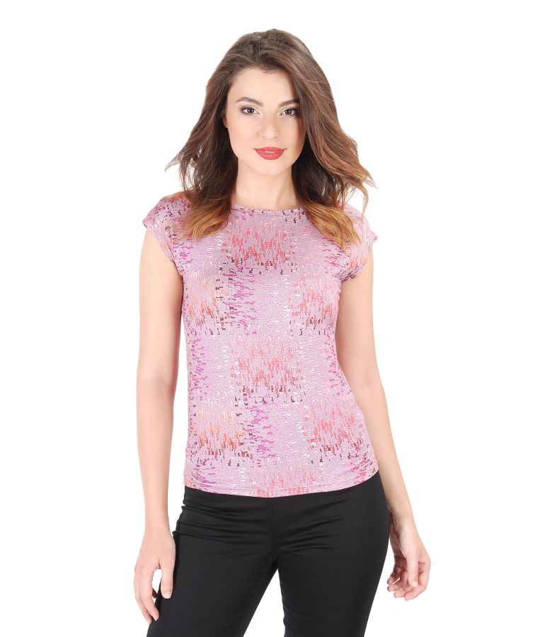 Printed jersey blouse with cap sleeves print YOKKO