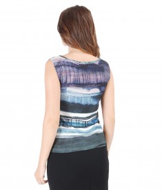 Printed jersey t-shirt with boat decolletage
