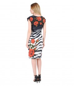 Elastic fabric dress with floral motifs