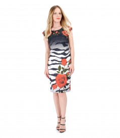 Elastic fabric dress with floral motifs