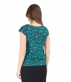 Printed jersey blouse with cap sleeves