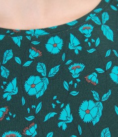 Printed jersey blouse with cap sleeves