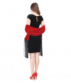Elastic velvet dress and shawl with fringe