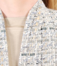 Elegant jacket with loops of wool and cotton