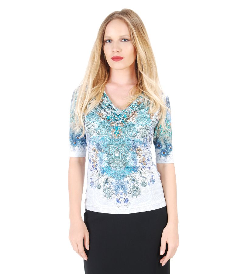 Printed jersey blouse with folds