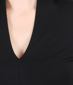 Elastic jersey blouse with deep decolletage
