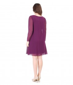 Short veil evening dress doubled with elastic jersey