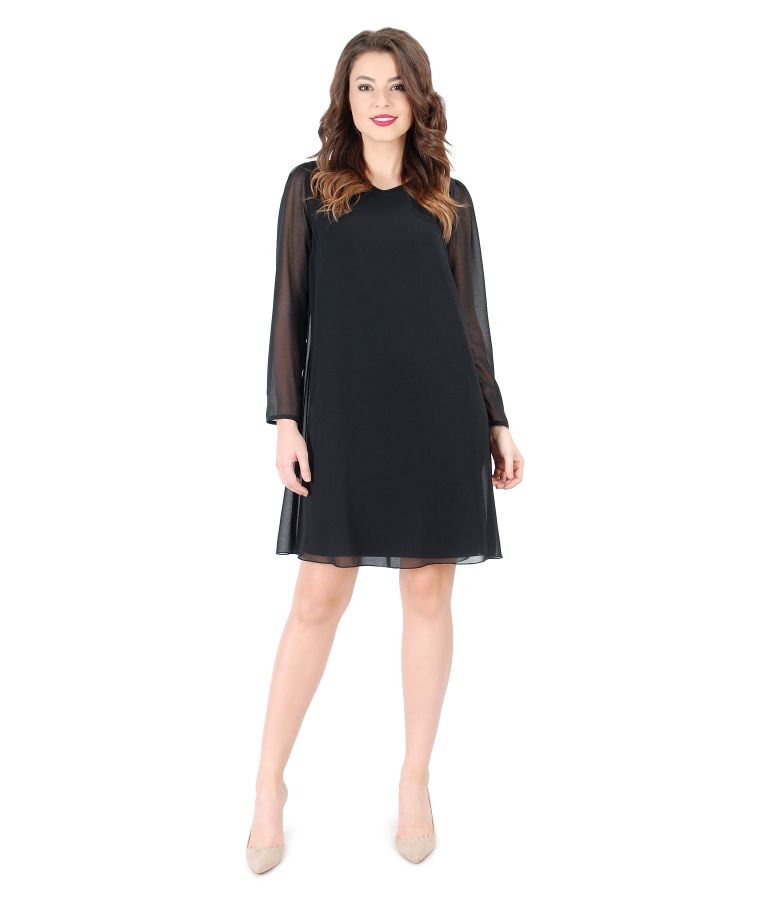 Short veil evening dress doubled with elastic jersey