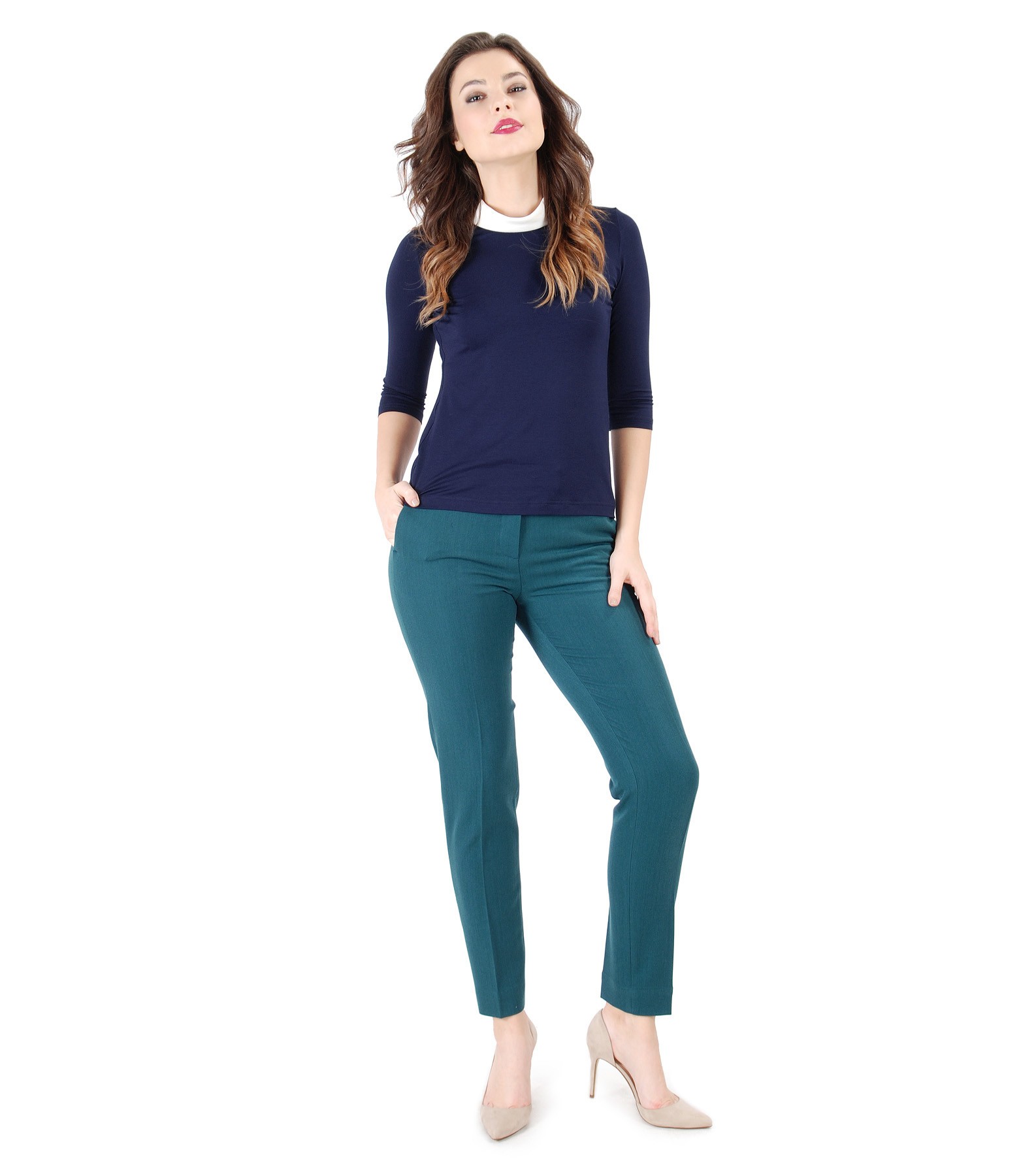 Elegant outfit with pants and elastic jersey blouse YOKKO