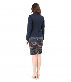 Elegant dress of elastic brocade jersey and jacket with side zippers