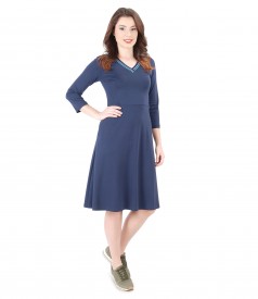 Elastic knitwear dress with V decolletage and 3/4 sleeves