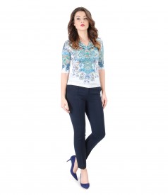 Printed jersey blouse with folds and pants