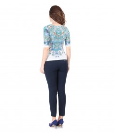 Printed jersey blouse with folds and pants