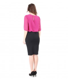 Office outfit with elastic jersey skirt and veil blouse