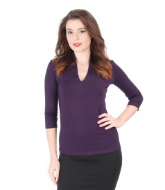 Jersey blouse with deep neckline