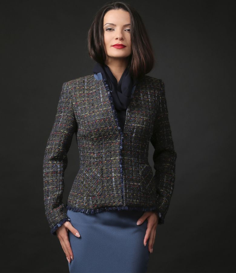Jacket with multicolor cotton and virgin wool loops