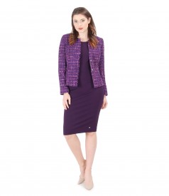 Office suit with multicolor loops jacket and elastic jersey dress