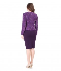 Office suit with multicolor loops jacket and elastic jersey dress