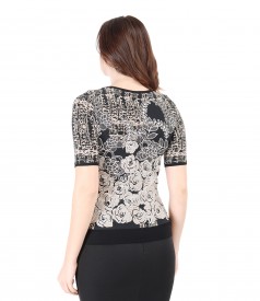 Elastic jersey blouse with embossed print