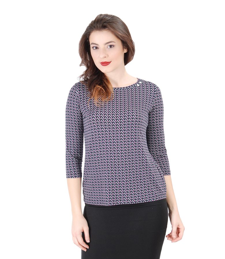 Printed elastic jersey t-shirt with printed dots