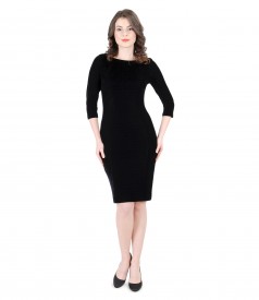 Elastic velvet dress with trim