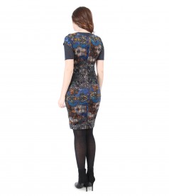 Brocade dress with velvet and elastic jersey with wool t-shirt