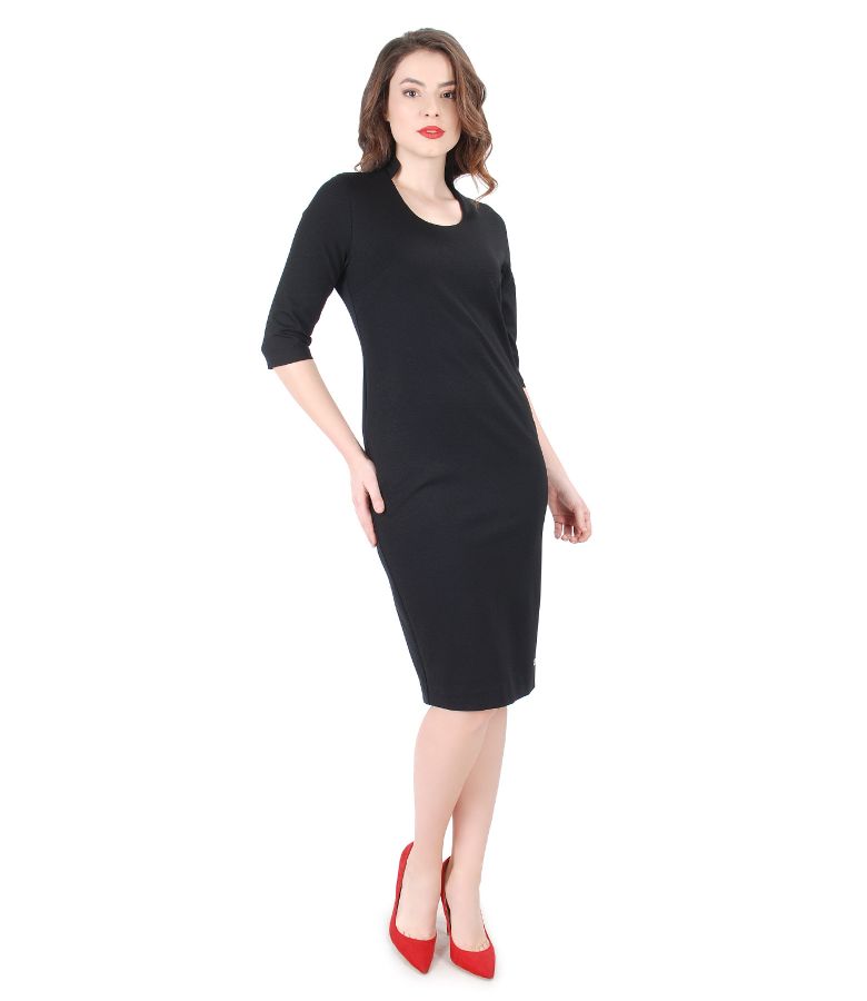 Elastic jersey elegant dress with 3/4 sleeves black - YOKKO