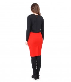 Elegant outfit with elastic jersey blouse and conical skirt