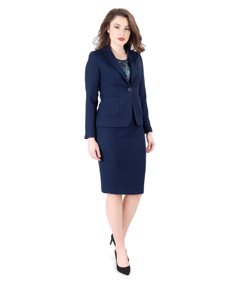 Women office suit with jacket and textured fabric skirt