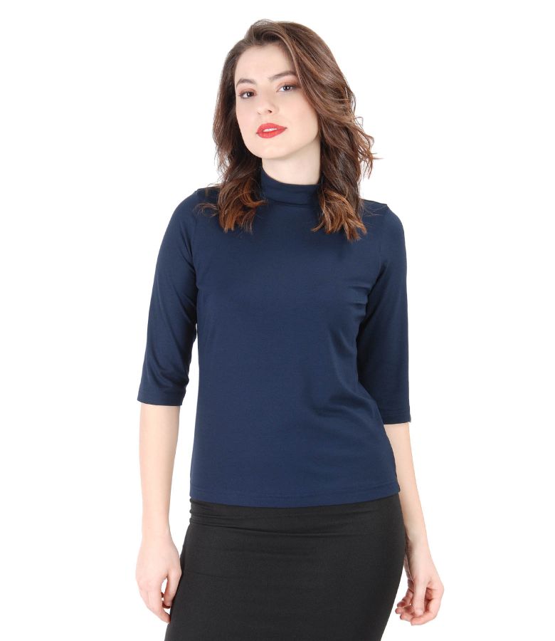 Elegant uni jersey blouse with 3/4 sleeves dark blue YOKKO