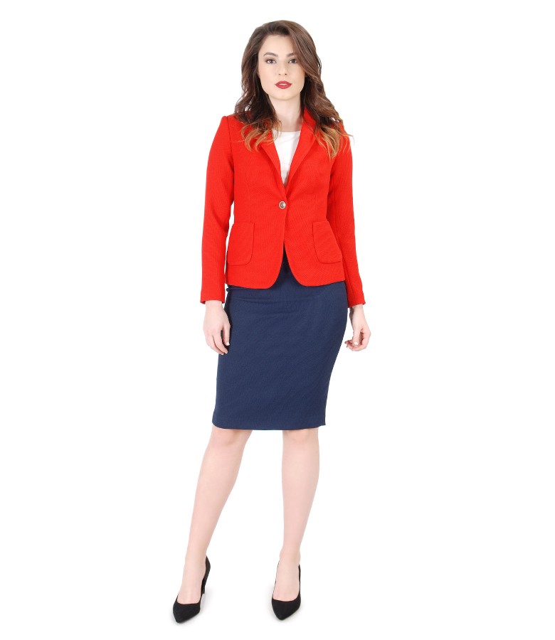 Women office suit with jacket and elastic fabric skirt
