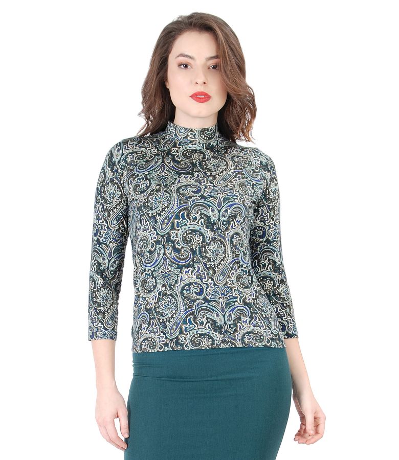 Elegant printed jersey blouse with collar