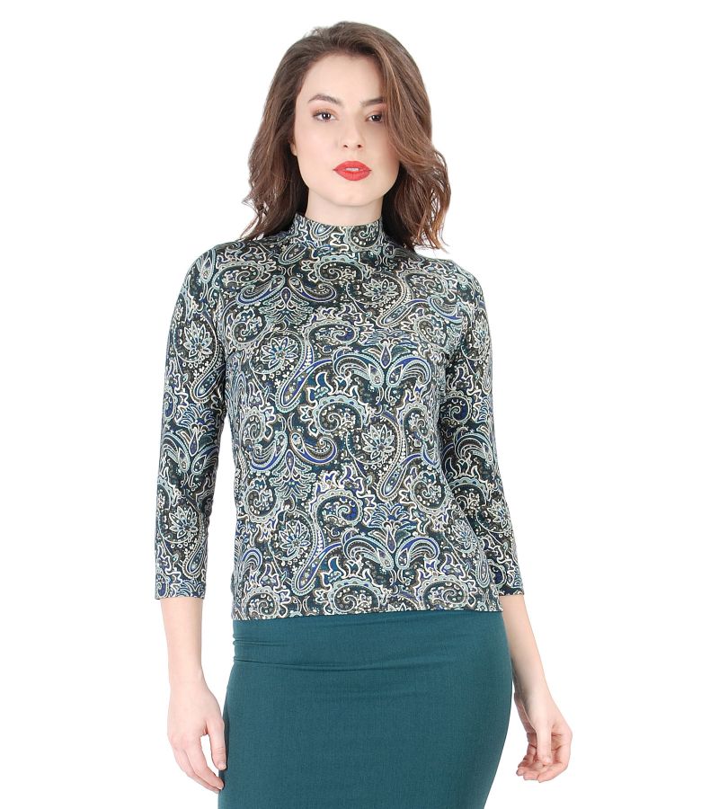 Elegant printed jersey blouse with collar print YOKKO