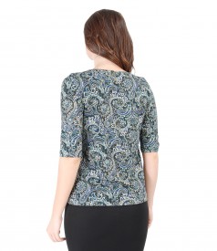 Elastic jersey blouse with floral print