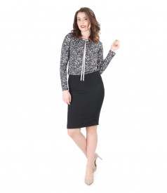 Elastic jersey blouse with bow on the decolletage and conical skirt