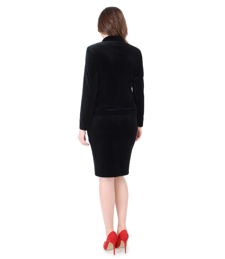 Evening suit with jacket and black velvet skirt