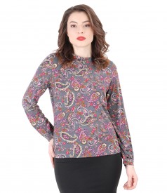 Floral printed elastic jersey blouse