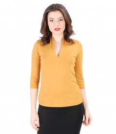 Jersey blouse with deep neckline