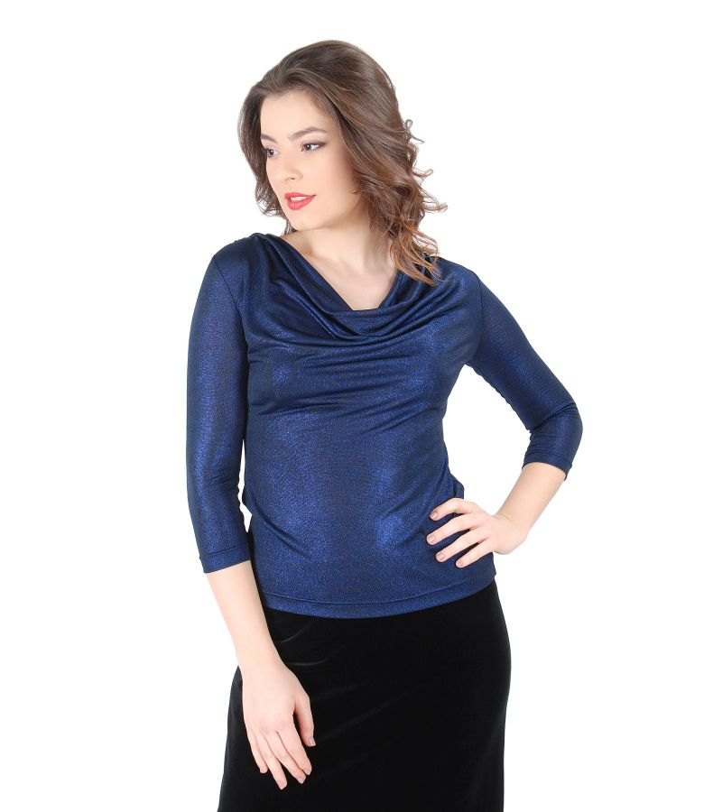 Uni jersey blouse with folds blue - YOKKO