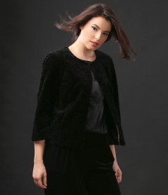 Ecological fur jacket with astrakhan type structure