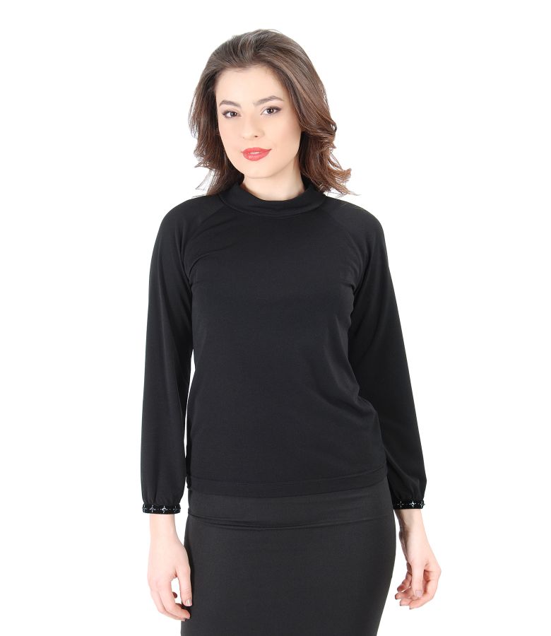 Uni jersey blouse with long sleeves black YOKKO