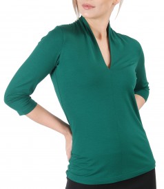 Jersey blouse with deep neckline