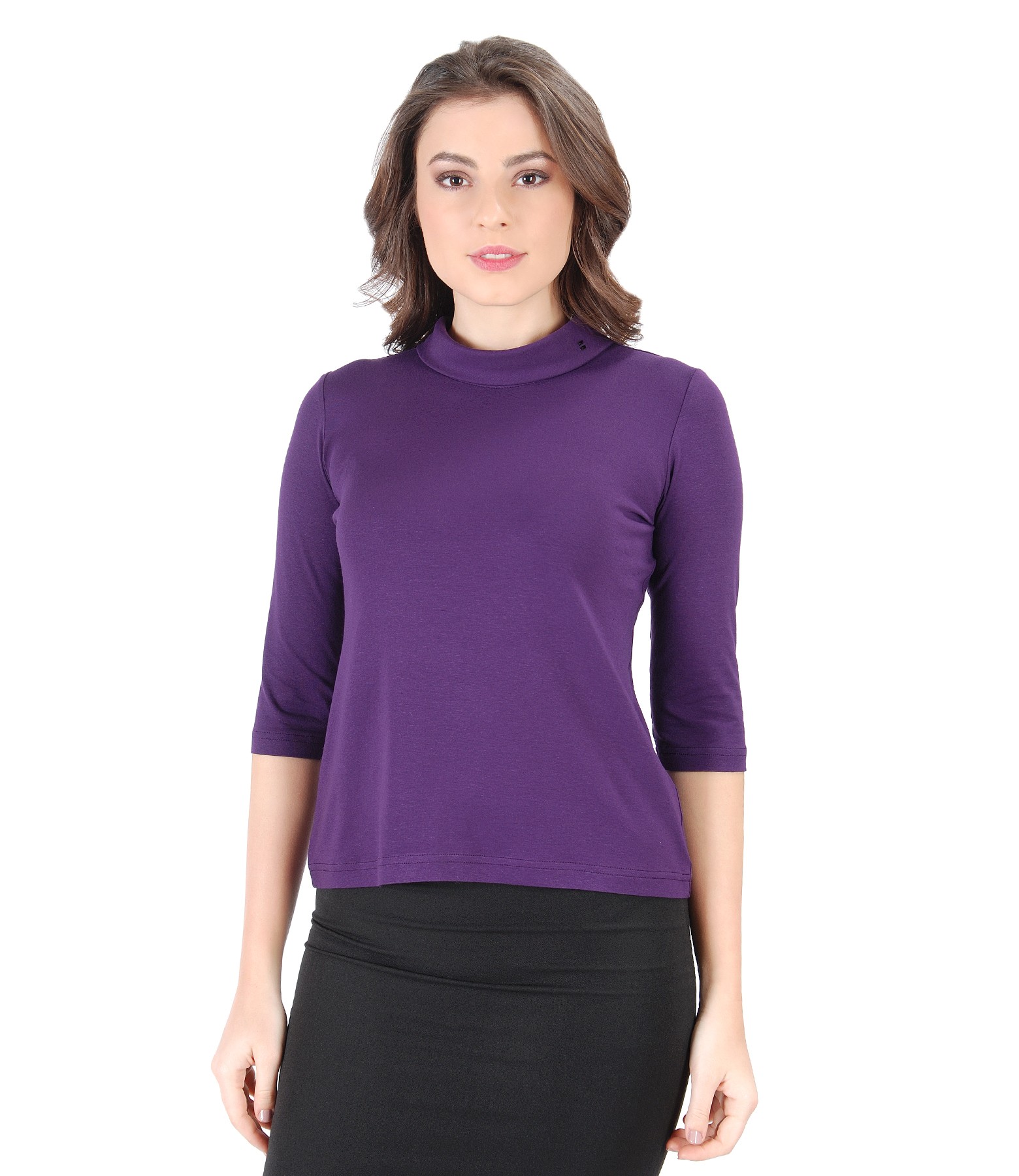 Elastic jersey blouse with 3/4 sleeves purple YOKKO