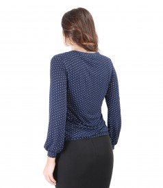 Printed elastic jersey blouse with lace corner