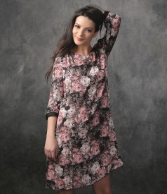 Elegant dress made of veil with floral print and trim